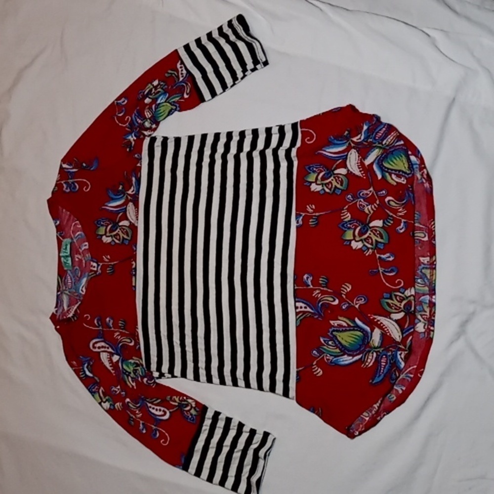 FILLY Flair Women's Quarter Sleeve Floral Striped Top Size L Grande